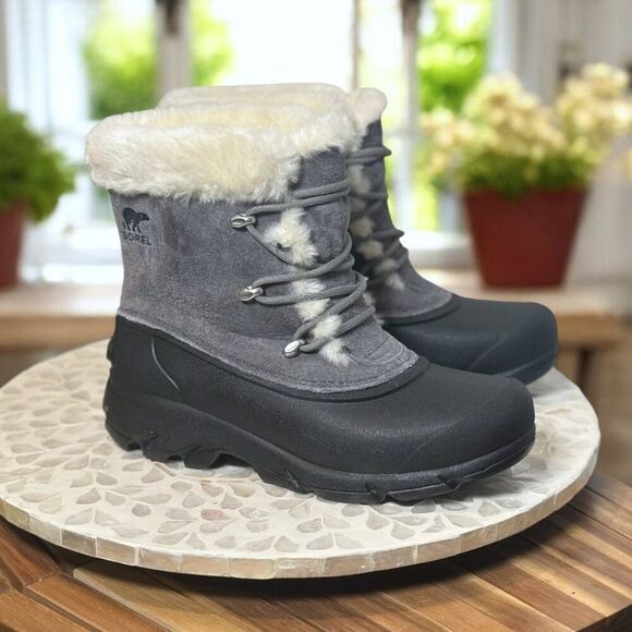 Sorel Snow Angel Insulated NL3482-052 Gray Black Winter Boots Faux Fur Women’s 7 - Picture 3 of 13